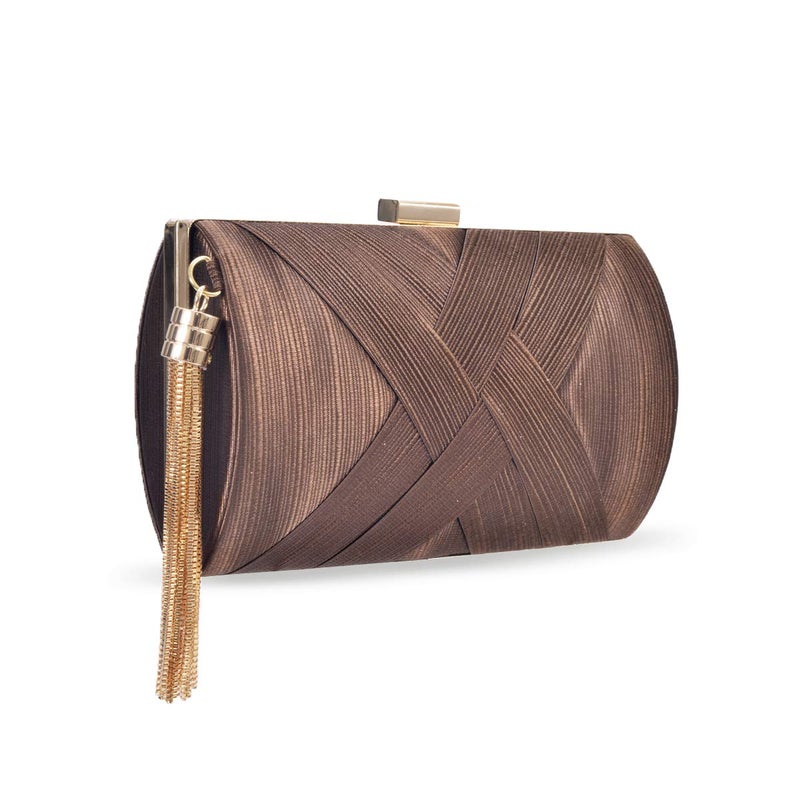 Zebrum Womens Evening Clutch Bag Designer Evening Handbag Hand Bag,Lady Party Wedding Clutch Purse (Elegant Tassel-Brown) - Image 1